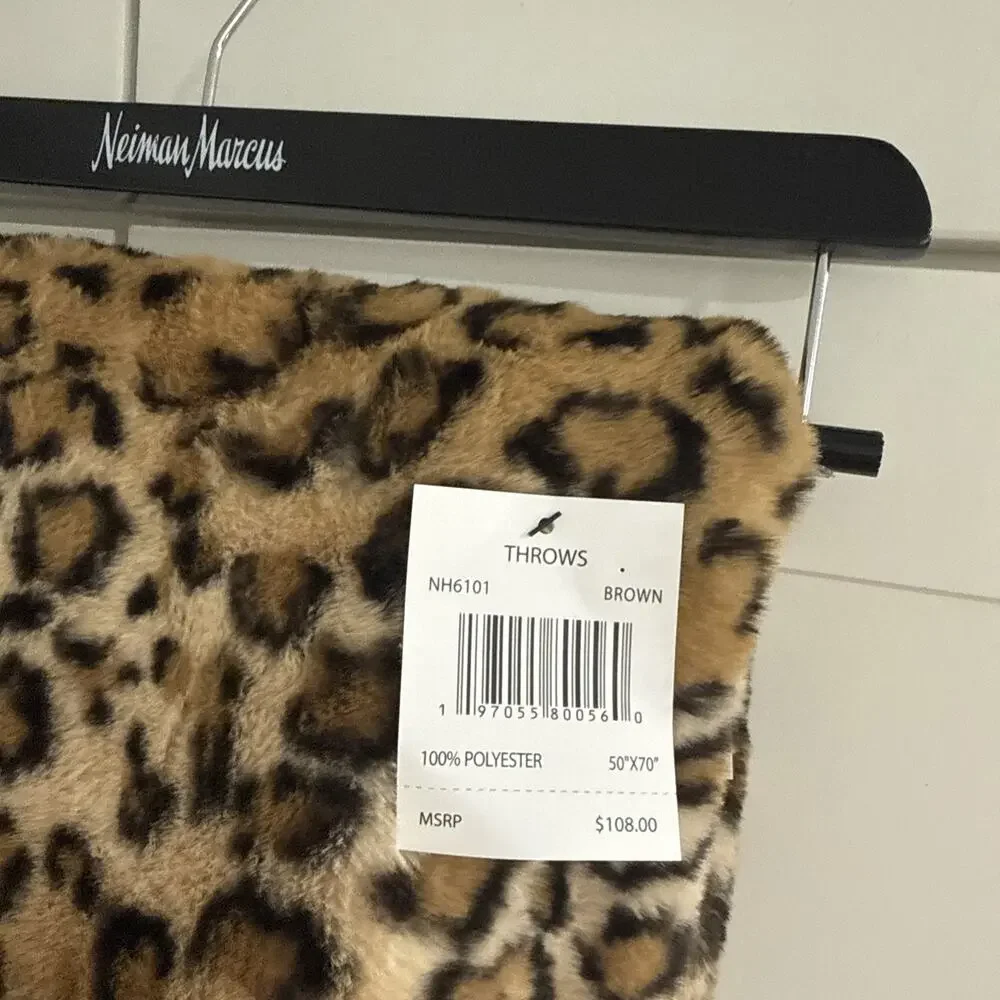 NEIMAN MARCUS Luxury CHEETAH Design Faux Mink Fur Throw Blanket NEW WITH TAGS